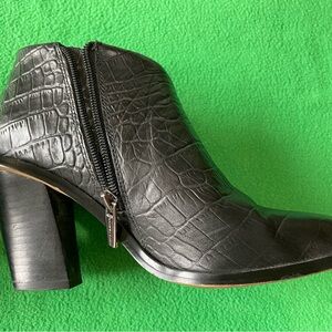 Vince Camuto Black Croc-Pattern Ankle Booties